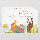 Niedliche Schokolade Hasen- und Ostereier Geburtst Einladung (Vorne/Hinten)