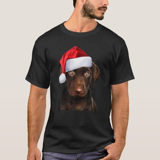 Niedliche Schokolade Labrador Weihnachtsmannmütze T-Shirt (Vorderseite)