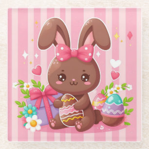 Niedliche Schokolade Osterhase mit rosa Streifen Glasuntersetzer
