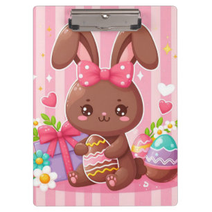 Niedliche Schokolade Osterhase mit rosa Streifen Klemmbrett