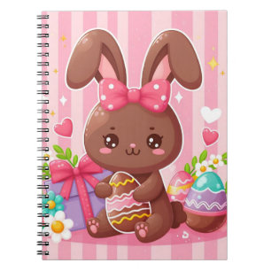 Niedliche Schokolade Osterhase mit rosa Streifen Notizblock