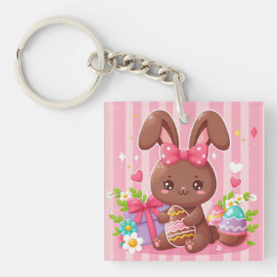 Niedliche Schokolade Osterhase mit rosa Streifen Schlüsselanhänger