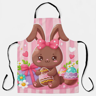 Niedliche Schokolade Osterhase mit rosa Streifen Schürze