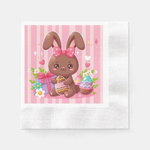 Niedliche Schokolade Osterhase mit rosa Streifen Serviette