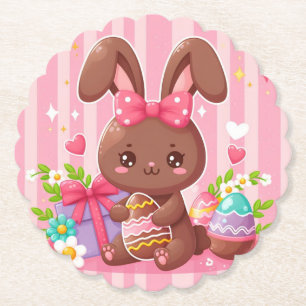 Niedliche Schokolade Osterhase mit rosa Streifen Untersetzer
