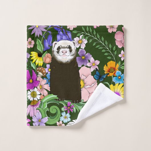 Niedliche Schokolade Sable Ferret Blumengrün Badhandtuch Set (Waschlappen)