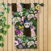 Niedliche Schokolade Sable Ferret Blumengrün Badhandtuch Set