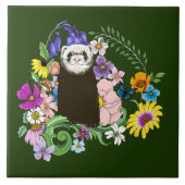 Niedliche Schokolade Sable Ferret Blumengrün Fliese (Vorderseite)