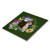 Niedliche Schokolade Sable Ferret Blumengrün Fliese (Seite)