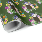 Niedliche Schokolade Sable Ferret Blumengrün Geschenkpapier (Rolleneckpunkt)