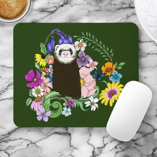 Niedliche Schokolade Sable Ferret Blumengrün Mousepad
