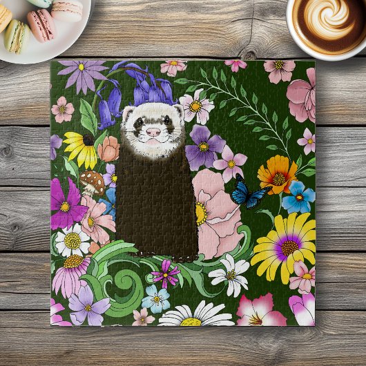 Niedliche Schokolade Sable Ferret Blumengrün Puzzle