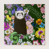 Niedliche Schokolade Sable Ferret Blumengrün Puzzle (Vertikal)