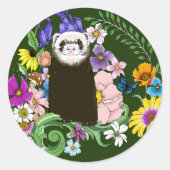 Niedliche Schokolade Sable Ferret Blumengrün Runder Aufkleber (Vorderseite)