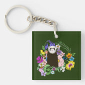Niedliche Schokolade Sable Ferret Blumengrün Schlüsselanhänger (Vorderseite)