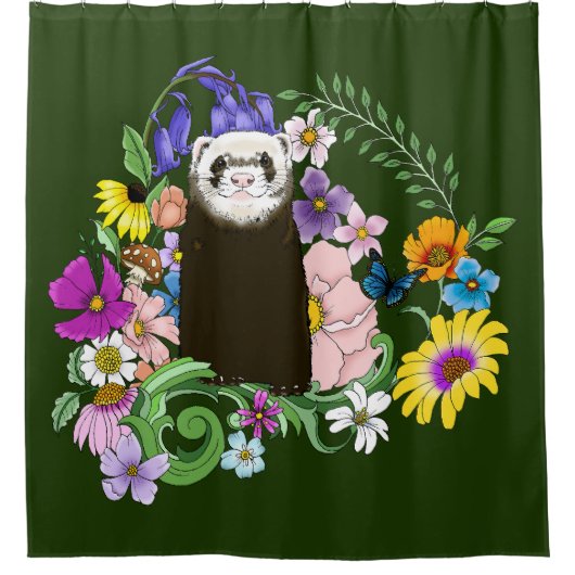 Niedliche Schokolade Sable Forest Blumengrün Duschvorhang (Vorderseite)