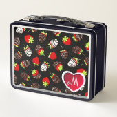 Niedliche schokoladenbedeckte Erdbeeren Metall Brotdose (Rückseite)