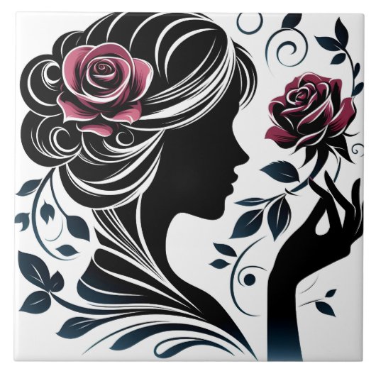 Niedliche schöne Dame, die Zuhause-Business macht Fliese (Vorderseite)