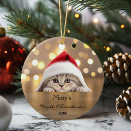 Niedliche schottische Falten Cat Weihnachtsmannmüt Keramik Ornament