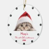 Niedliche schottische Falten Kat Weihnachtsmannmüt Keramik Ornament (Links)