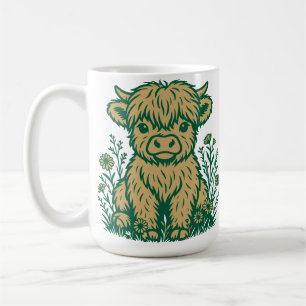 Niedliche schottische Highland Cow & Wildblumen Kaffeetasse