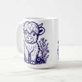 Niedliche schottische Highland Cow & Wildblumen Kaffeetasse (Vorderseite Links)