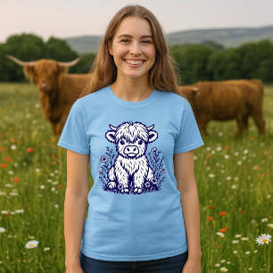 Niedliche schottische Highland Cow & Wildblumen T-Shirt