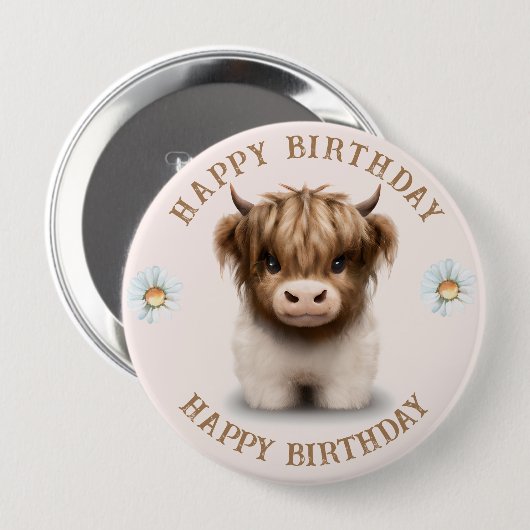 Niedliche schottische Kuh Button (Vorne & Hinten)