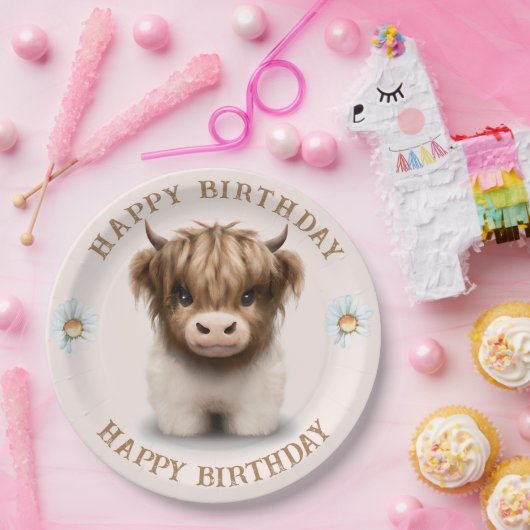 Niedliche schottische Kuh Pappteller (Party)