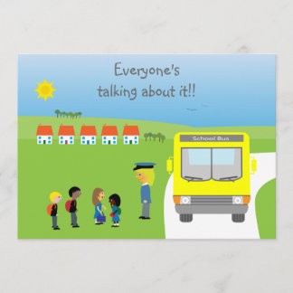 Niedliche Schulkinder u. Bus-Geburtstags-Party Einladung