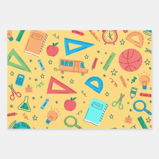 Niedliche Schullieferungen zurück zum Schulmuster Geschenkpapier Set (Vorderseite 3)