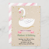 Niedliche Schwan-Geburtstagsparty Einladung (Vorne/Hinten)