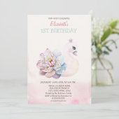 Niedliche Schwäne Blume Geburtstag Einladung (Stehend Vorderseite)