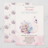 Niedliche Schwäne Blume Geburtstag Einladung (Vorne/Hinten)