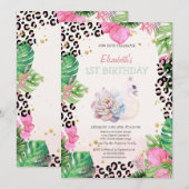 Niedliche Schwanenschwäne Tropische Blume Geburtst Einladung (Vorne/Hinten)