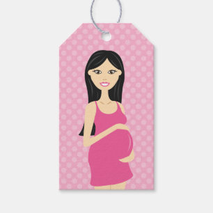 Niedliche schwangere Frau in rosa Kleid Geschenkanhänger