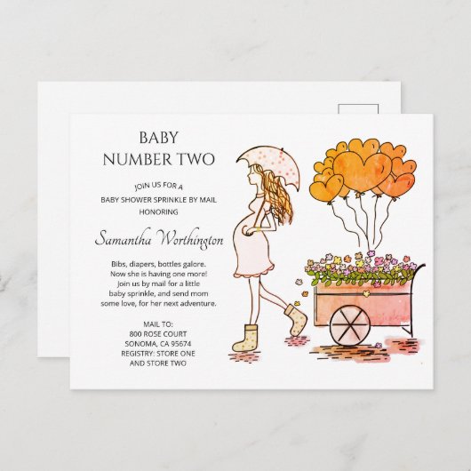 Niedliche schwangere Mama Baby Sprinkle Dusche per Einladungspostkarte (Vorne/Hinten)