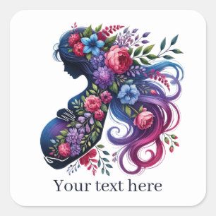 Niedliche schwangere Mommy fügen Text hinzu Quadratischer Aufkleber