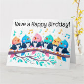 Niedliche Schwangvögel, die einen sehr glücklichen Karte (Gelbe Blume)