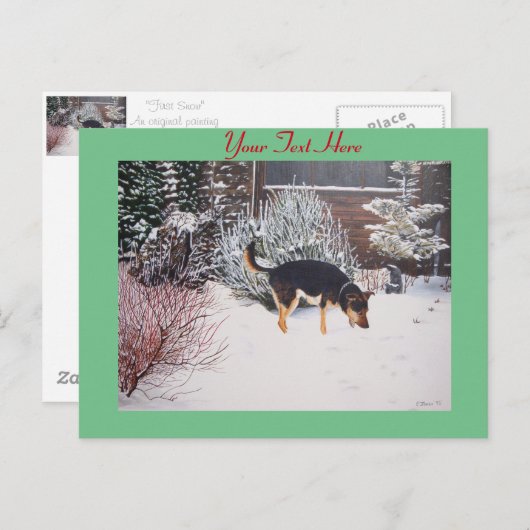 niedliche Schwarz-Bein-Hund-Winterschnee-Szene Postkarte (Vorne/Hinten)