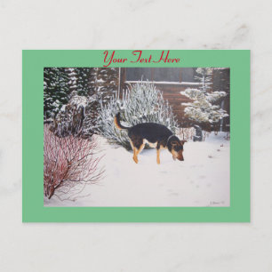 niedliche Schwarz-Bein-Hund-Winterschnee-Szene Postkarte