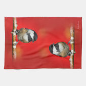 Niedliche schwarz gekappte Chickade mit roten Herb Geschirrtuch (Horizontal)