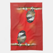 Niedliche schwarz gekappte Chickade mit roten Herb Geschirrtuch (Vertikal)