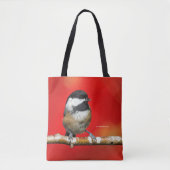 Niedliche schwarz gekappte Chickade mit roten Herb Tasche (Vorderseite)