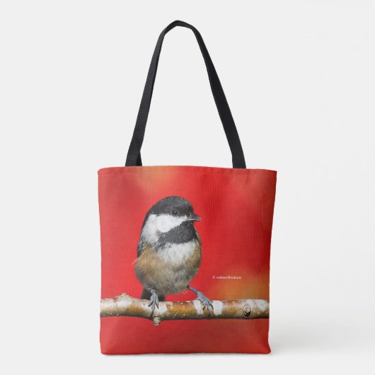 Niedliche schwarz gekappte Chickade mit roten Herb Tasche (Rückseite)