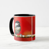 Niedliche schwarz gekappte Chickade mit roten Herb Tasse (Vorderseite Links)