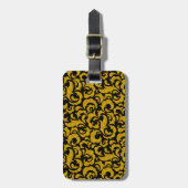 Niedliche schwarz-goldene nahtlose Blumenmuster Ca Gepäckanhänger (Vorderseite vertikal)