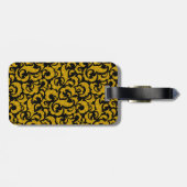 Niedliche schwarz-goldene nahtlose Blumenmuster Ca Gepäckanhänger (Rückseite horizontal)