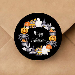 Niedliche Schwarz-Happy Halloween-Illustration Runder Aufkleber
