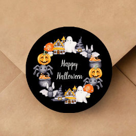 Niedliche Schwarz-Happy Halloween-Illustration Runder Aufkleber